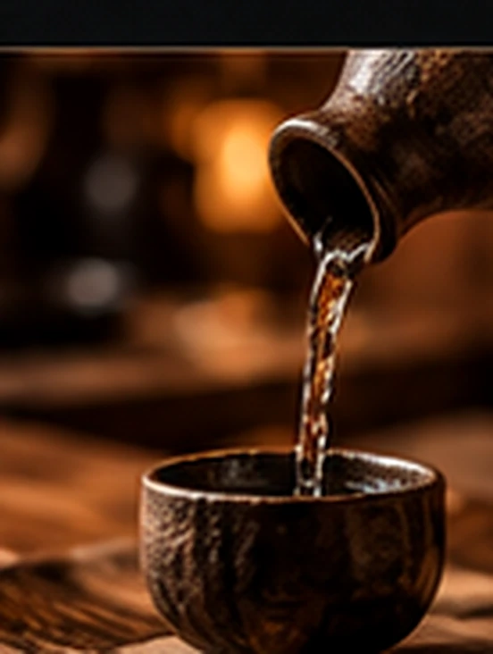 Illustrative sake being poured into a traditional cup