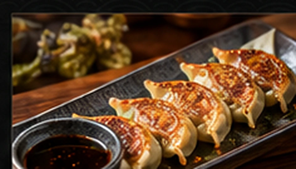Illustrative Japanese pan-fried gyoza dumplings