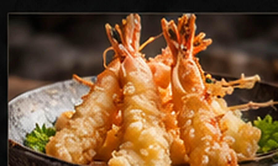 Illustrative plate of crisp Japanese prawn tempura